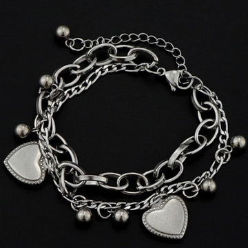 Double Layer Heart Bracelet - Punk, Cool, Hip Hop Wristband for Women