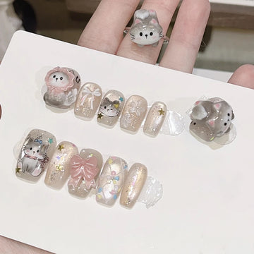 Whirlwind Kitty—Magnetic Press-On Nails Reusable Cute & Easy to Wear