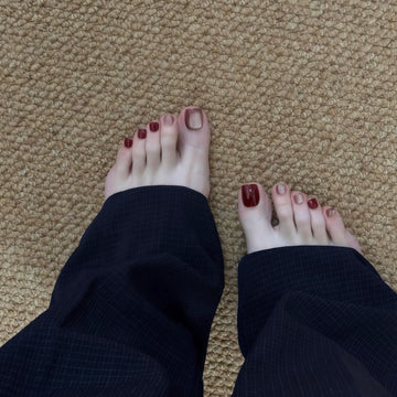 Handmade Nude & Cherry Red Cat Eye Toe Nail Press-Ons