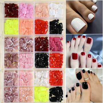 96pcs Boxed Press-On Toe Nails – White & Nude Solid Colors