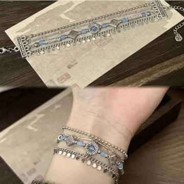 Exotic Retro Style Multi-layer Blue Fringed Bracelet New Exquisite Classical Bracelet for Women