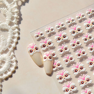 Lion Dancing Nail Art Sticker Three-dimensional Pink Little Lion Dancing Nail Art Decoration