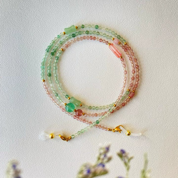 Natural Pink Strawberry Quartz Glasses Chain, Necklace & Earphone Holder