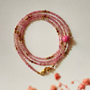 Natural Gradient Pink Tourmaline Glasses Chain – 3-in-1 Necklace & Earphone Holder