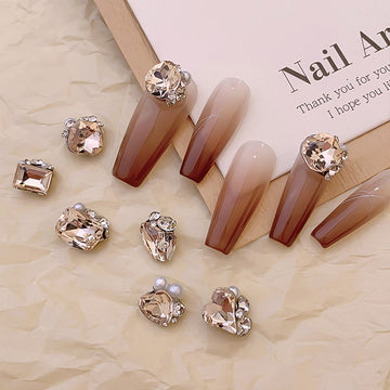 (5 piece) Champagne Pile Diamond Ball Nail Art Decoration Pile Diamond Super Flash Nail Decorative Diamond