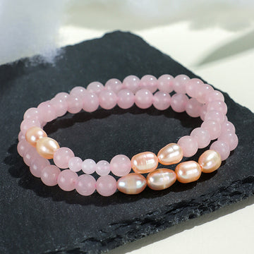 Natural Freshwater Pearl & Strawberry Quartz Bracelet – Elegant Rose Crystal Jewelry