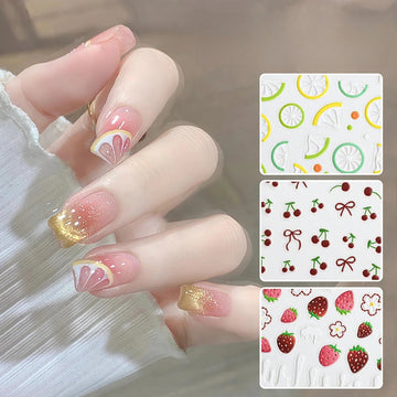 3D Fruit Nail Stickers – Embossed Fruity Fun