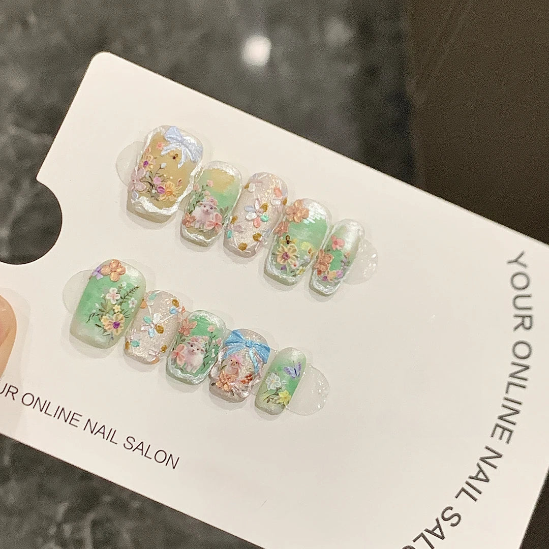 Fluffy Garden—Handmade Press On Nails Best-Selling Soft Luxury Design