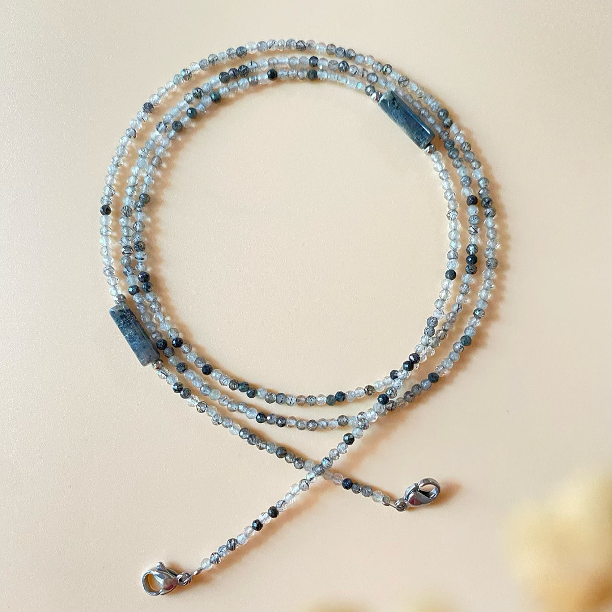 Natural Black Rutilated Quartz Glasses Chain, Necklace & Earphone Holder