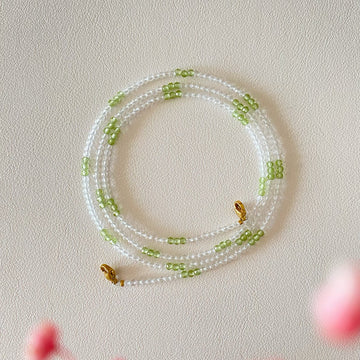 Natural Clear Quartz & Peridot Glasses Chain – 3-in-1 Necklace & Earphone Holder