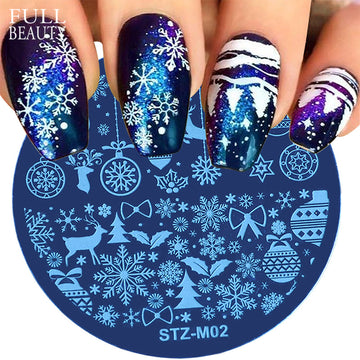 Round Nail Stamping Plate-Christmas Snowflake & Santa
