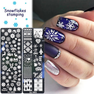 Christmas Nail Stamping Plate 2– Snowflake & Tree Designs