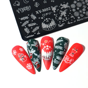 Christmas Nail Stamping Plate 1– Snowflakes, Letters & Reindeer Designs