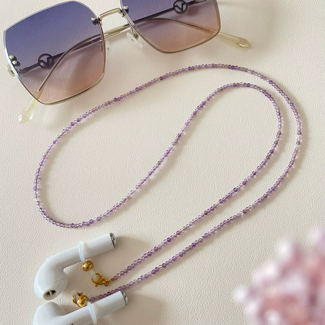 Natural Amethyst Beaded Glasses Chain, Necklace & Earphone Holder