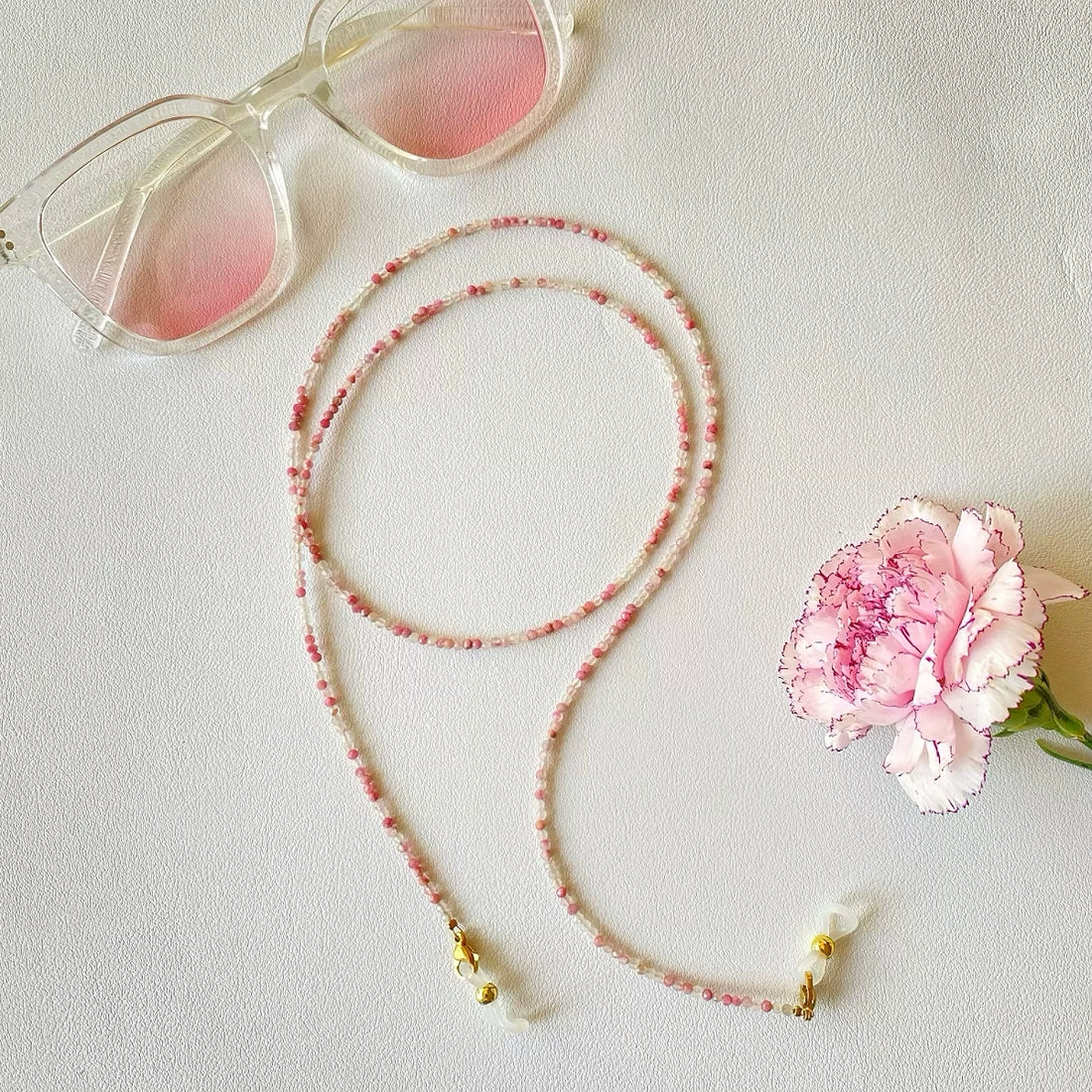 Natural Rhodonite Glasses Chain – Handmade Necklace & Earphone Holder