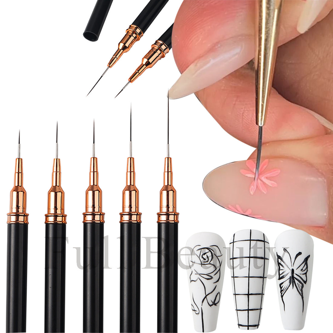 5-Piece Ultra-Fine Nail Art Liner Brush Set – Detail Painting Nail Art Tool Kit