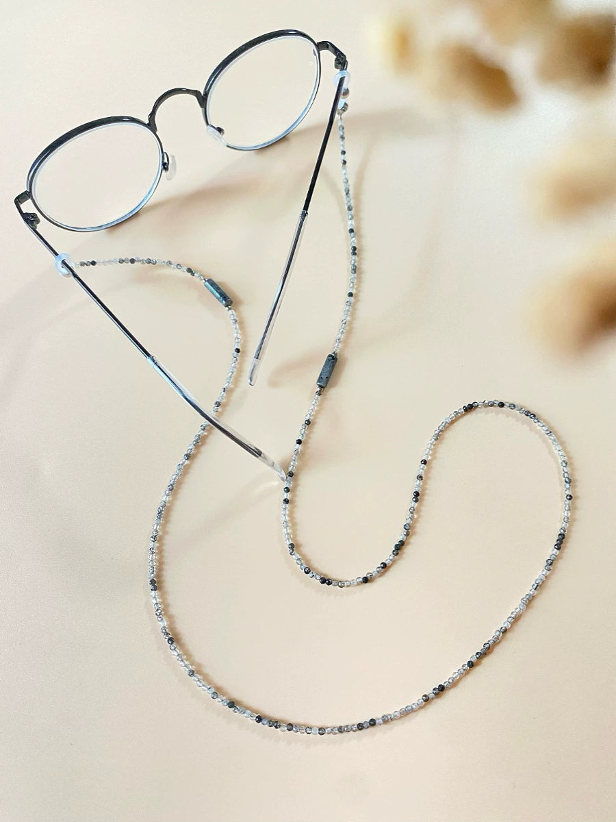Natural Black Rutilated Quartz Glasses Chain, Necklace & Earphone Holder