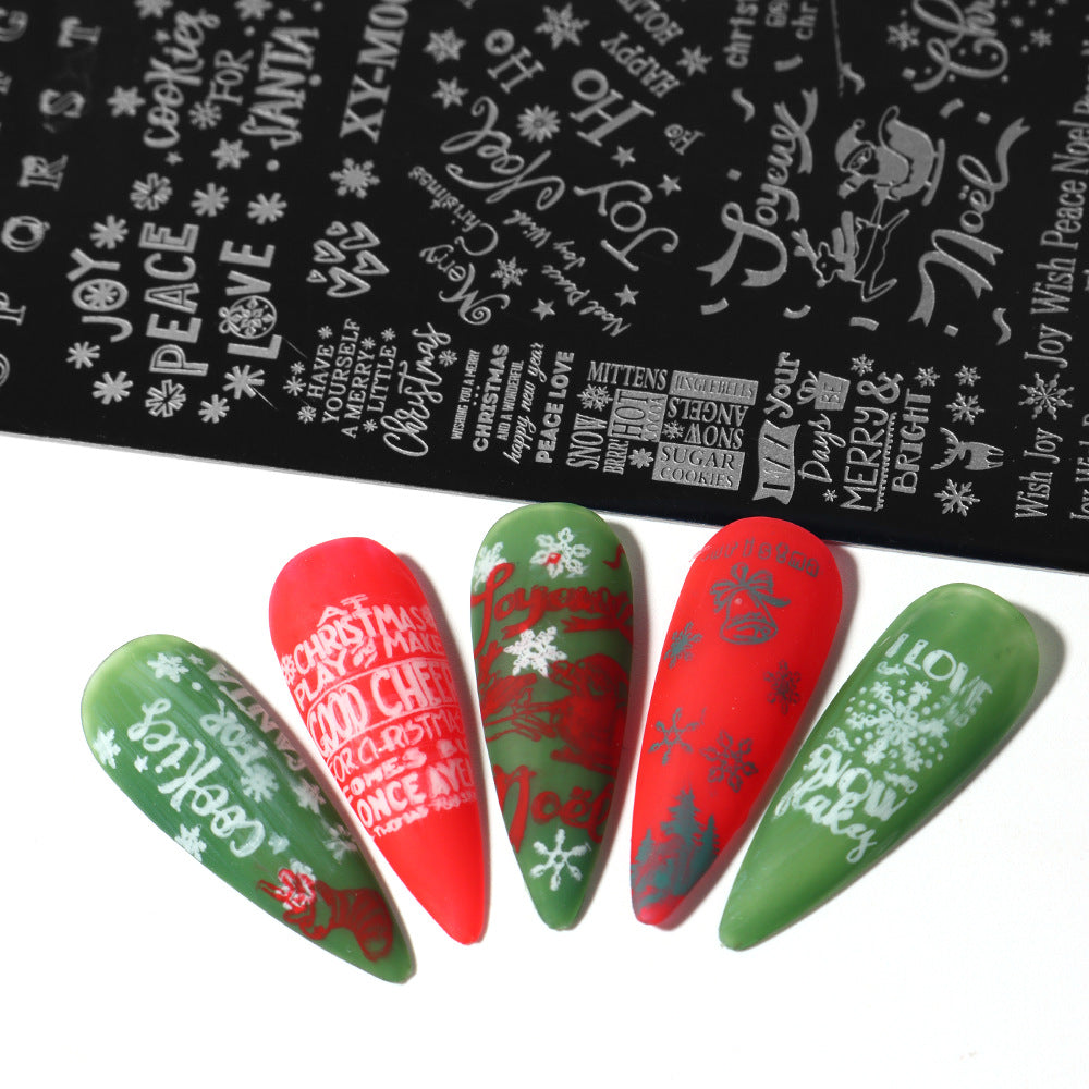 Christmas Nail Stamping Plate 1– Snowflakes, Letters & Reindeer Designs