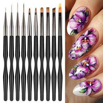 10-Piece Black Handle Nail Art Brush Set – Slim Waist Design