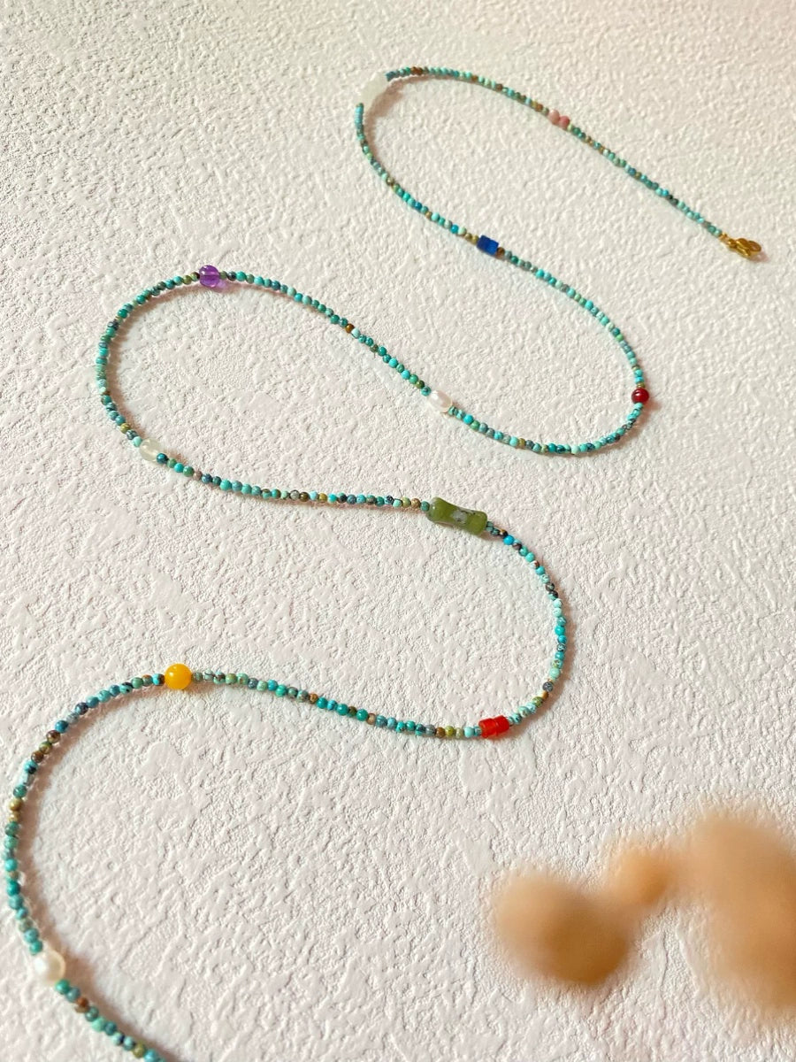 Natural Turquoise Handmade Glasses Chain, Necklace & Earphone Holder – 2mm Beads, 75cm