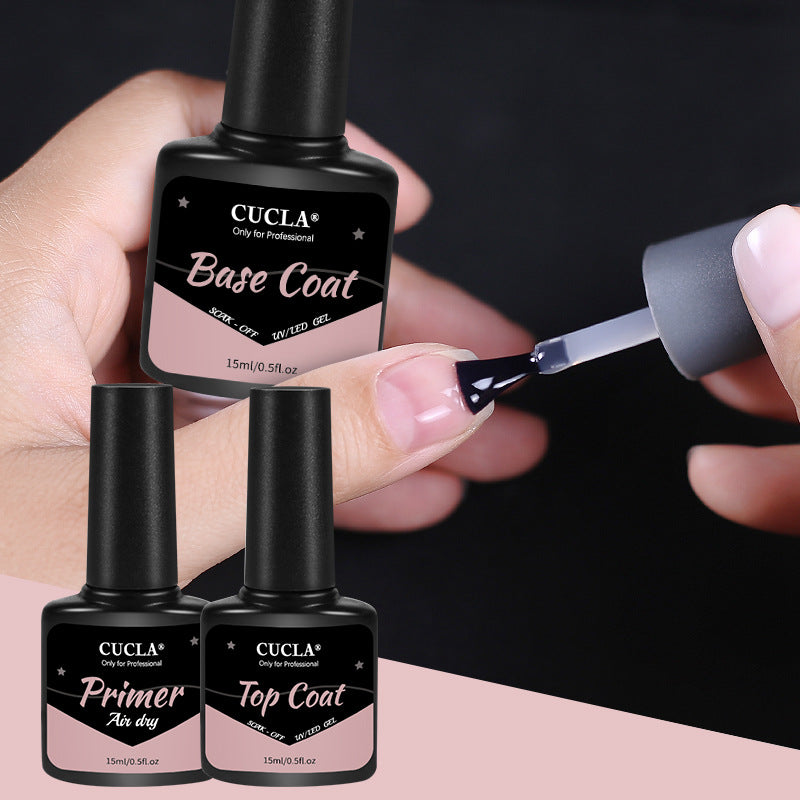 Nail Prep Trio Set – 15ml Primer, Base Coat & Top Coat for Gel Polish (Salon Essentials)