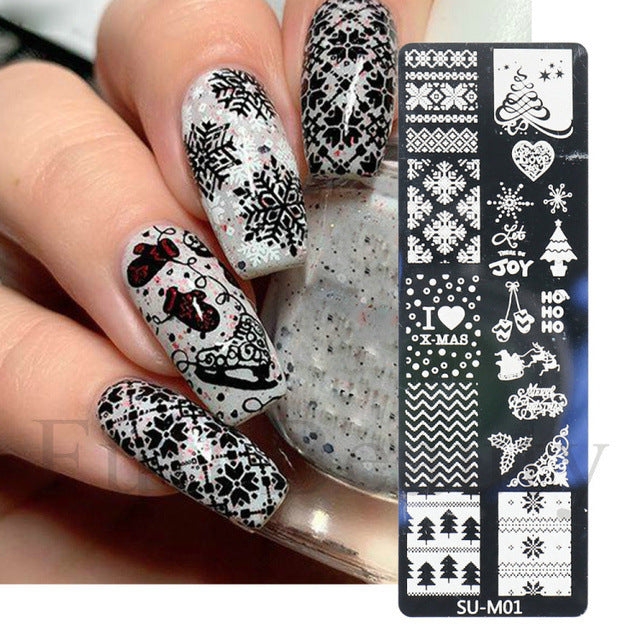 Christmas Nail Stamping Plate 2– Snowflake & Tree Designs