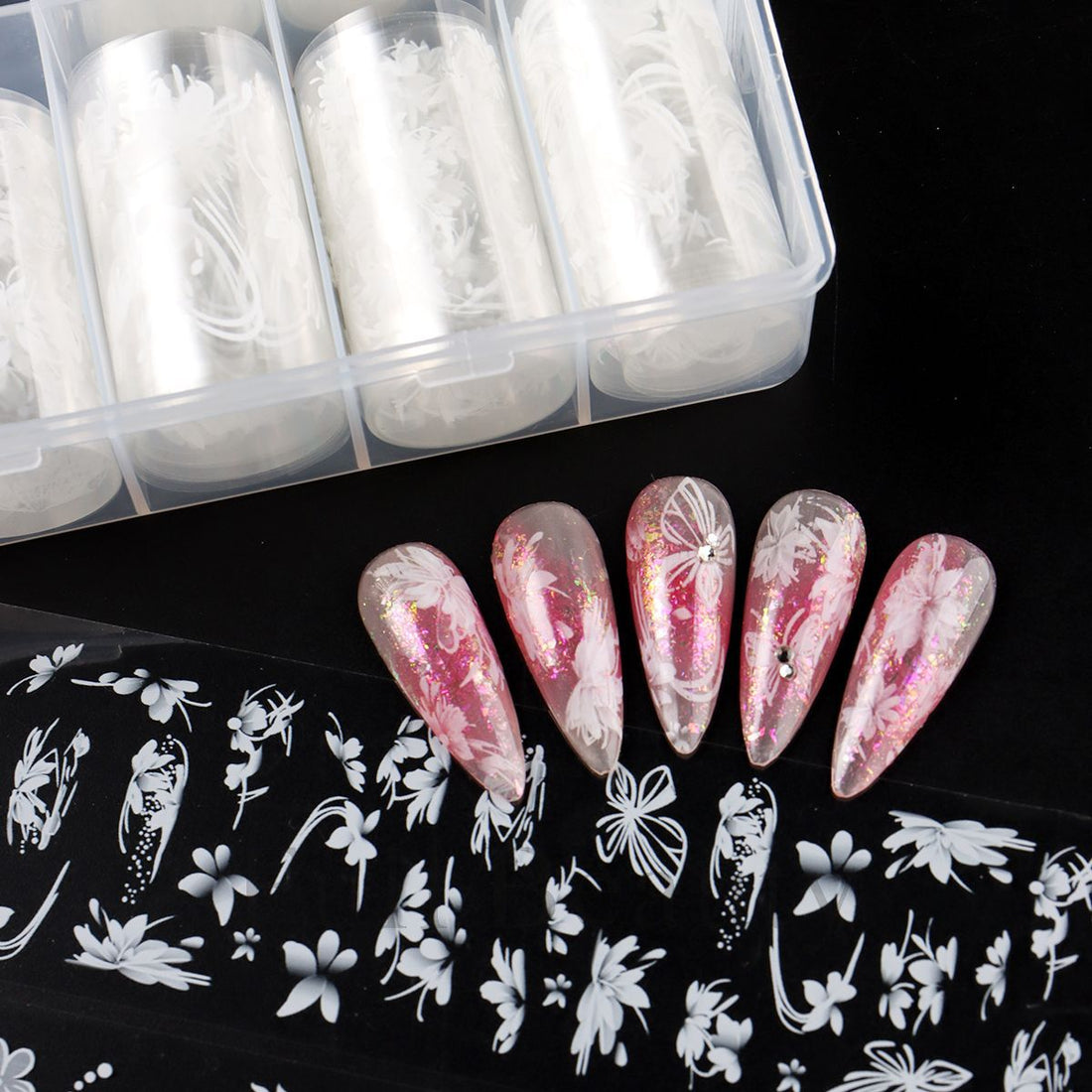 White Floral Sky Nail Transfer Foils – 10-Style Set