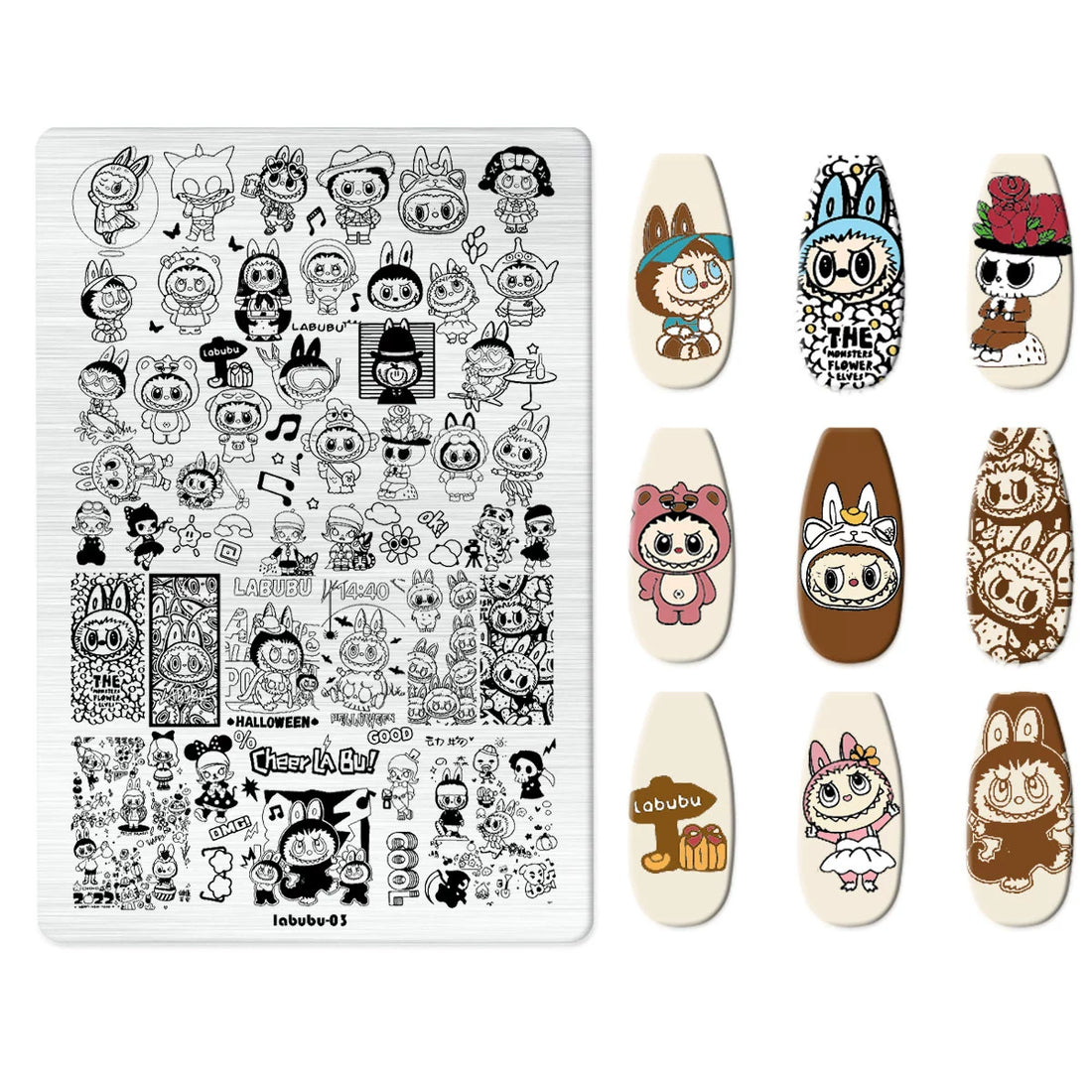 Labubu Nail Art Stamping Plate – Cute Monster Design Manicure Transfer Tool