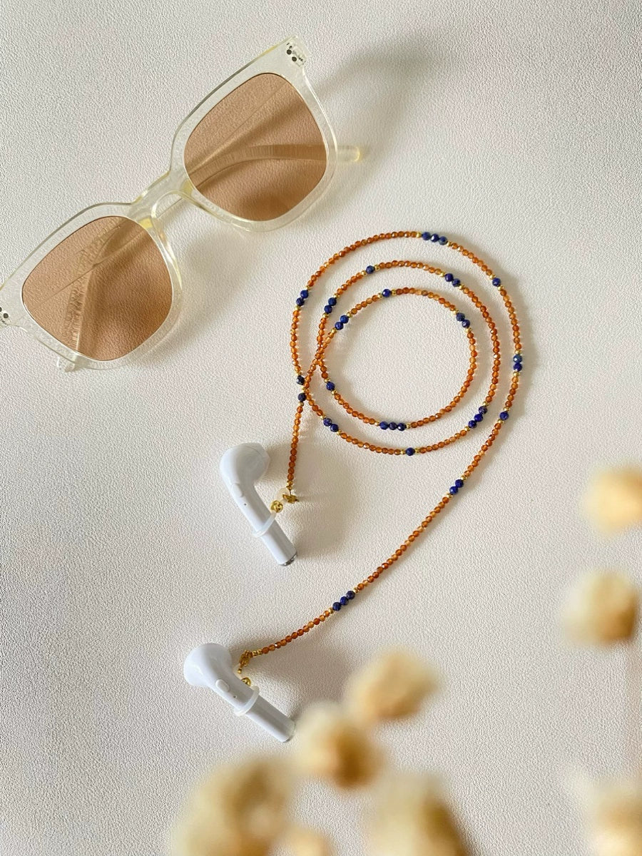 Natural Spessartine Garnet Glasses Chain – Handmade Necklace & Earphone Holder