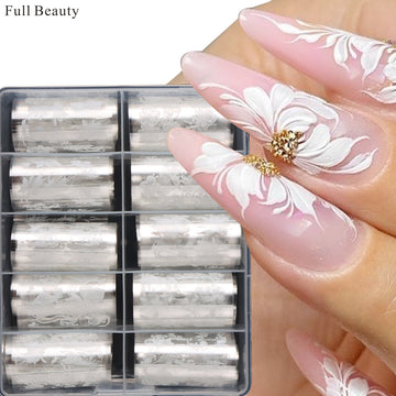White Floral Sky Nail Transfer Foils – 10-Style Set