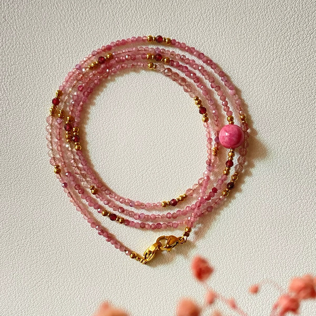 Natural Gradient Pink Tourmaline Glasses Chain – 3-in-1 Necklace & Earphone Holder