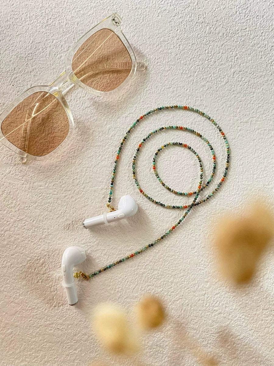 Natural Turquoise & South Red Agate Glasses Chain – 3-in-1 Necklace & Earphone Holder