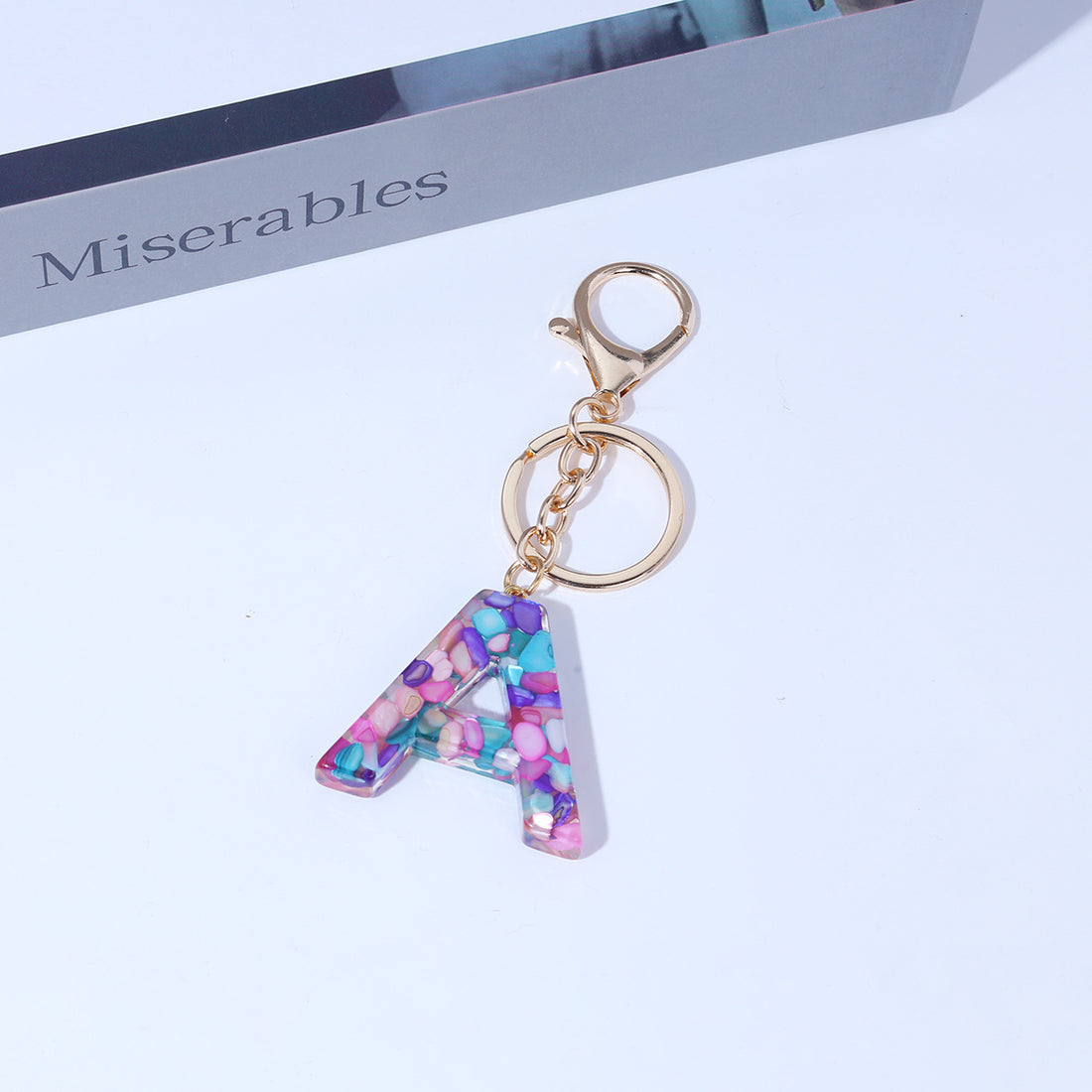 Premium Glitter Resin Letter Keychain Elegant Purple Cute Accessory