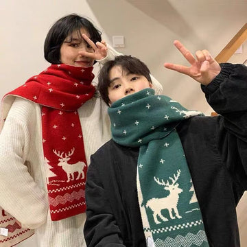 Red Christmas Wool Knitted Scarf/Shawl Unisex Winter Style for Men and Women