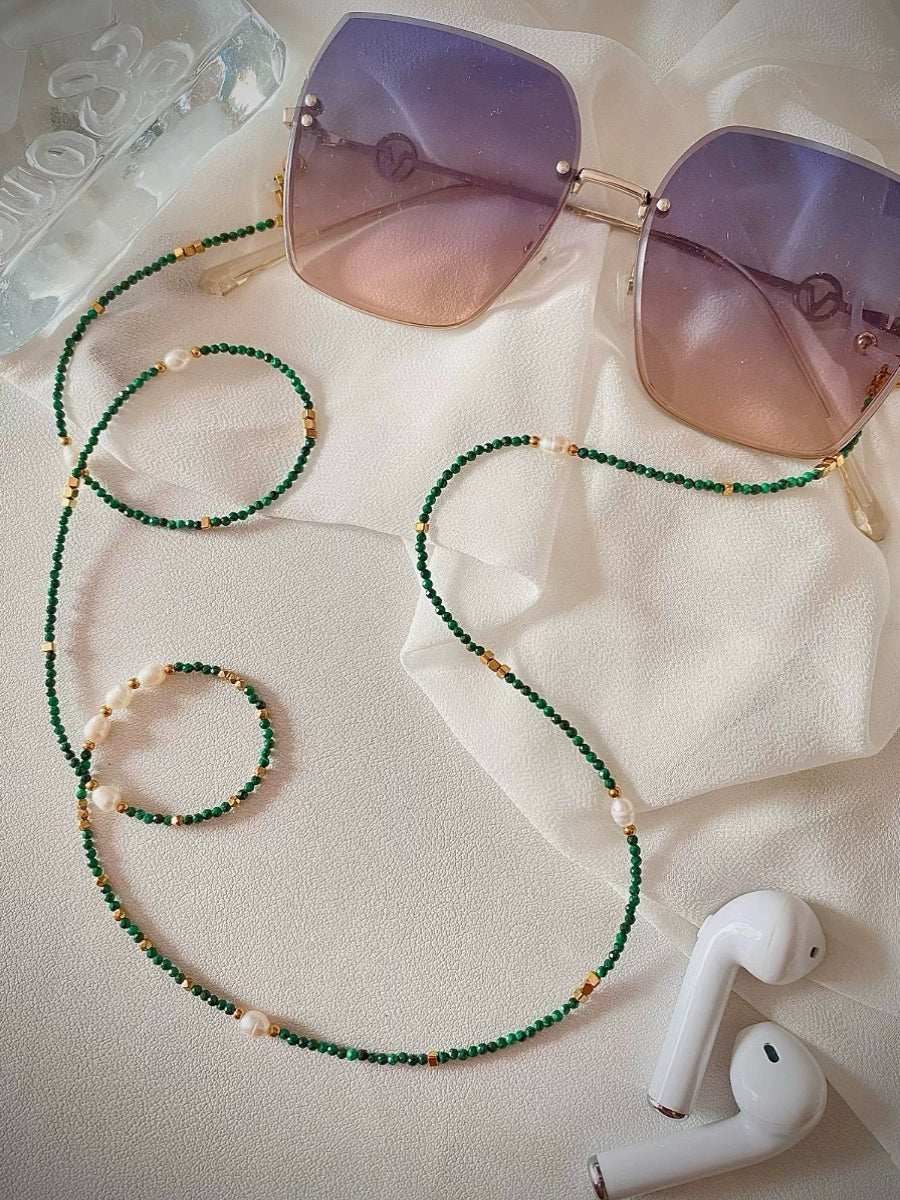 Natural Malachite Glasses Chain,Necklace & Earphone Holder