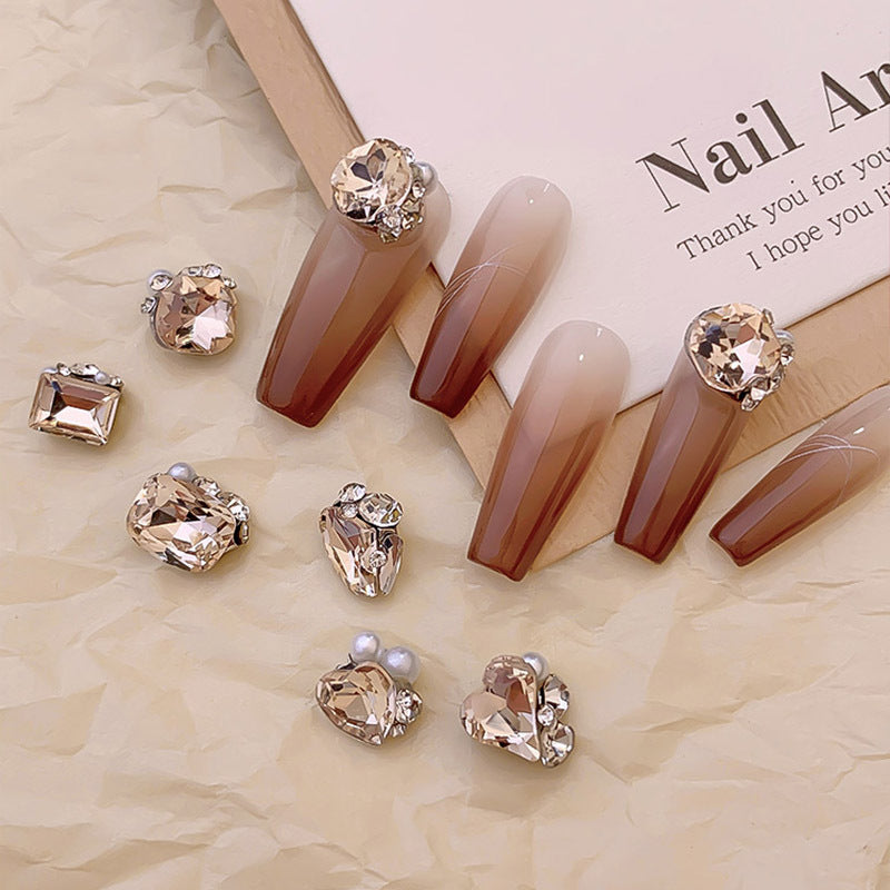 (5 piece) Champagne Pile Diamond Ball Nail Art Decoration Pile Diamond Super Flash Nail Decorative Diamond