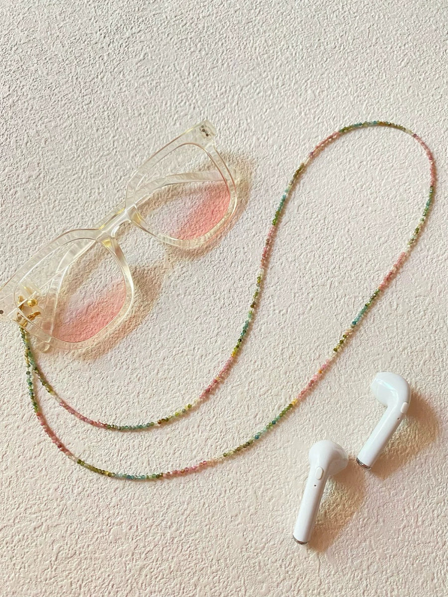 Natural Gradient Tourmaline Ultra-Fine Seed Bead Glasses Chain, Necklace & Earphone Holder