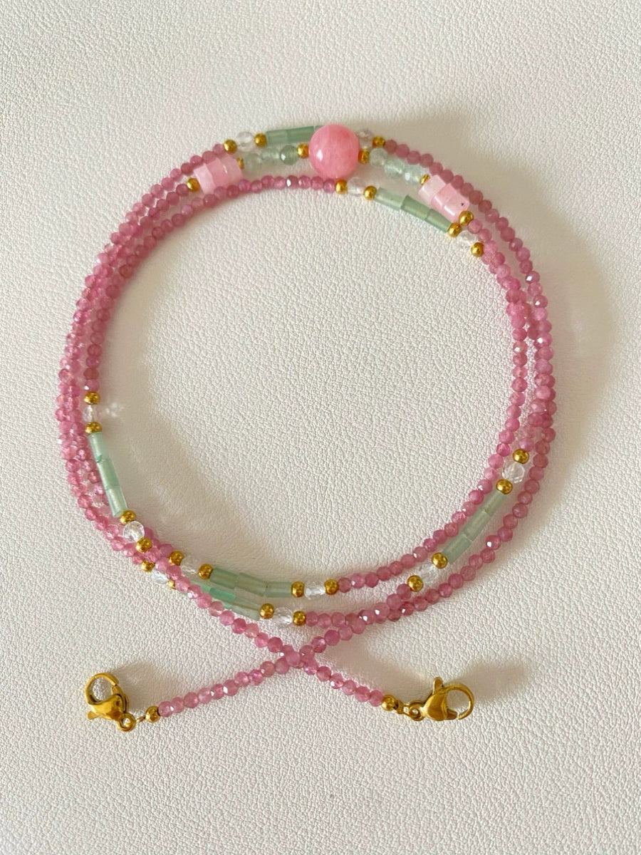 Natural Pink Tourmaline Beaded Glasses Chain, Necklace & Earphone Holder