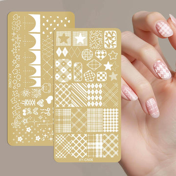 Premium Gold French Nail Stamping Plate – Multi-Pattern Nail Art Transfer Plate