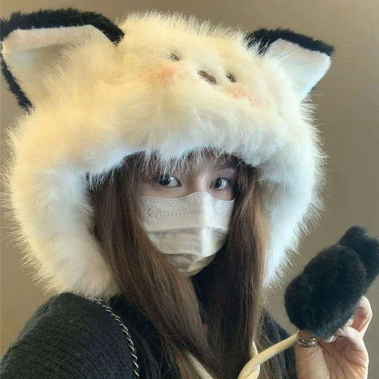 Autumn and Winter New Cute Blush Cat Ears Hat Plush Thickened Warm Lei Feng Hat