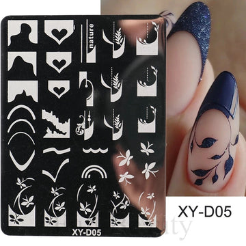French Nail Stamping Plate – Flower, Smile, Grid & Abstract Nail Art Template