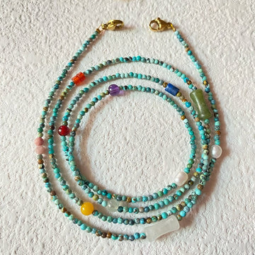 Natural Turquoise Handmade Glasses Chain, Necklace & Earphone Holder – 2mm Beads, 75cm