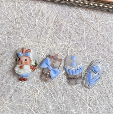 Spring Hopping Miss—Handmade Luxury Press On Nails Hand-Painted & 3D Bunny Design