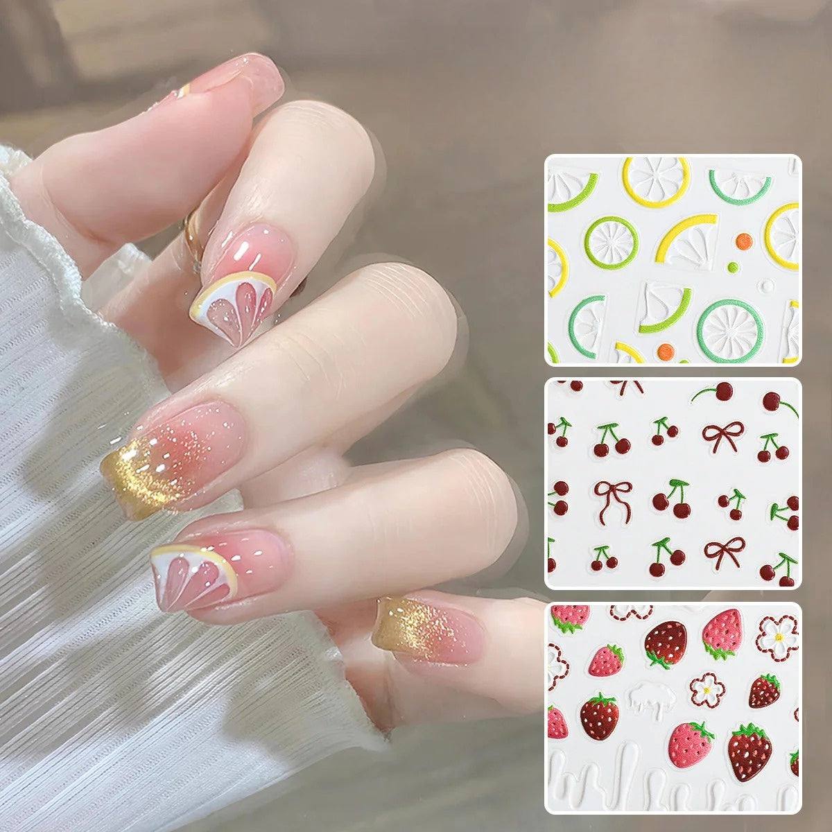 3D Fruit Nail Stickers – Embossed Fruity Fun