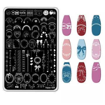 Lace & Bow Nail Stamping Plate – Floral Wreath Nail Art Stamping Template