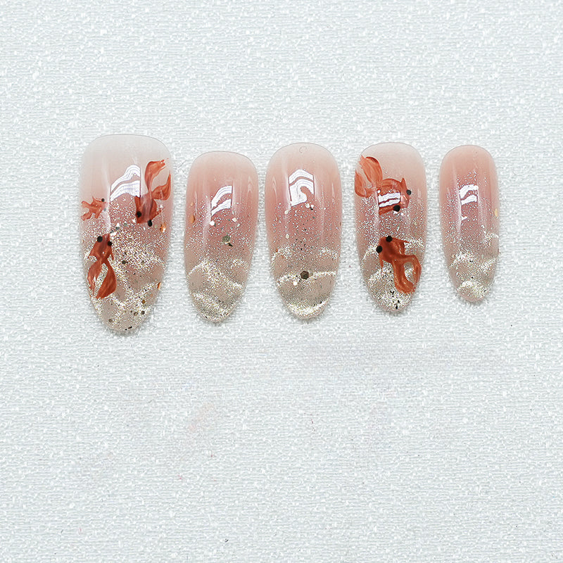 Lucky Koi- Handmade Press-On Nails Cute DIY Style with Water Ripple Charm